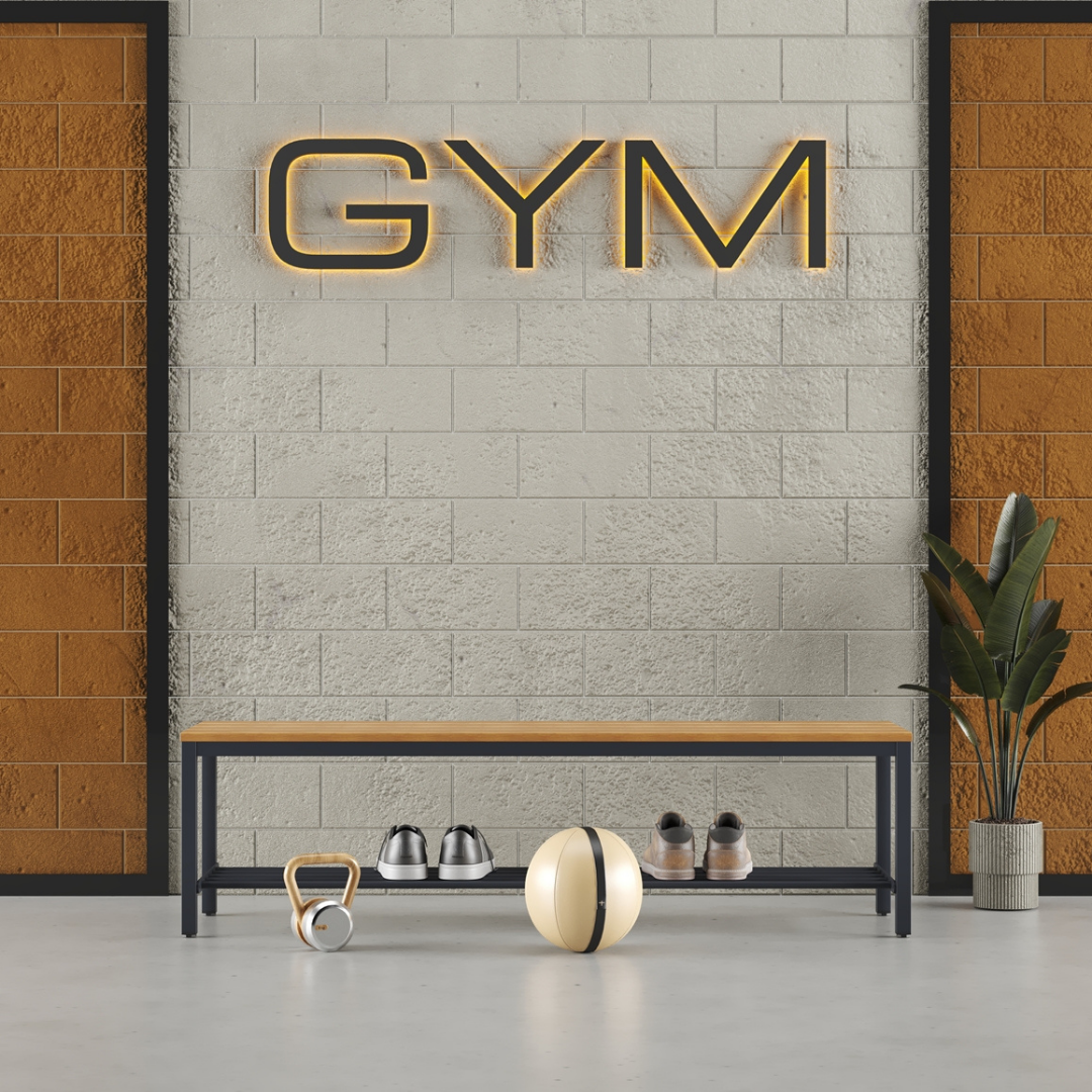 Furni24 Bank Umkleidebank, Sitzbank für Umkleideräume mit Schuhrost BxHxT: 150x42x40 cm, Umkleidesitzbank, Umkleidebank, Garderobenbank, Sportbank, Bank mit Echtholz für Fitnessstudio