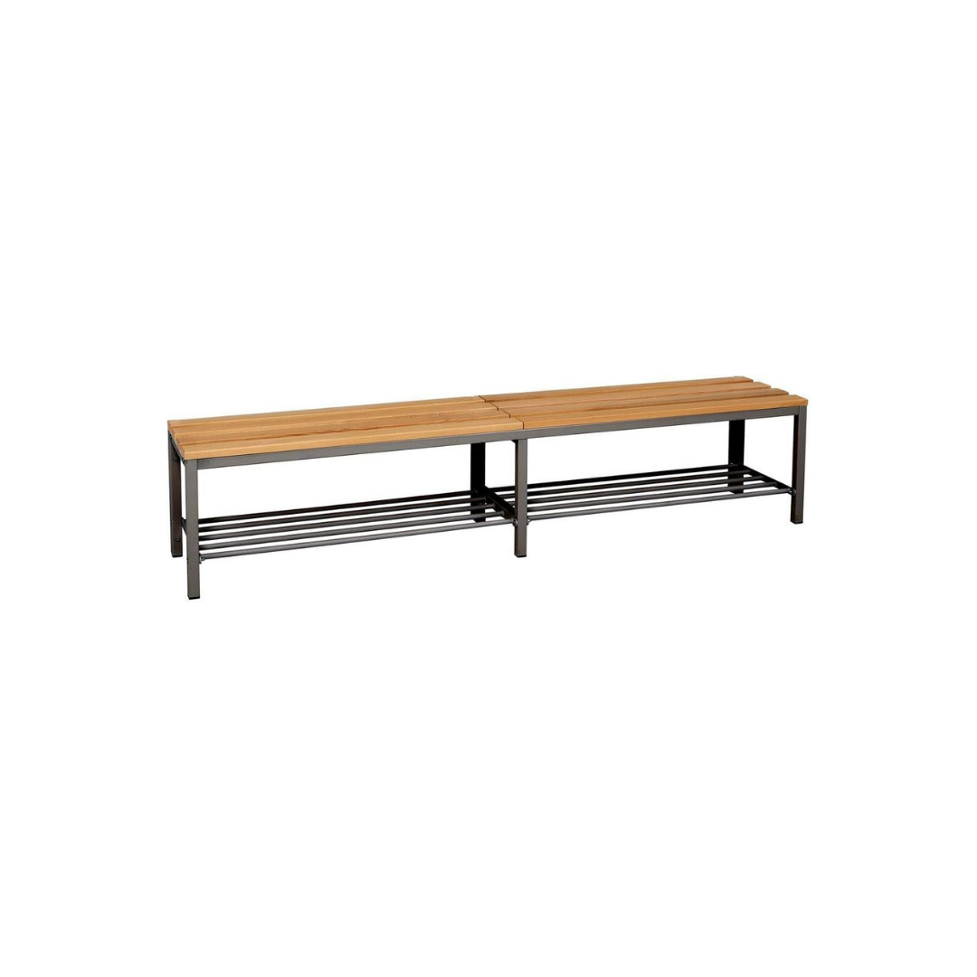Furni24 Bank Umkleidebank, 200x42x40 cm, Sitzbank für Umkleideräume mit Schuhrost, Umkleidesitzbank, Umkleidebank, Garderobenbank, Sportbank, Bank mit Echtholz für Fitnessstudio