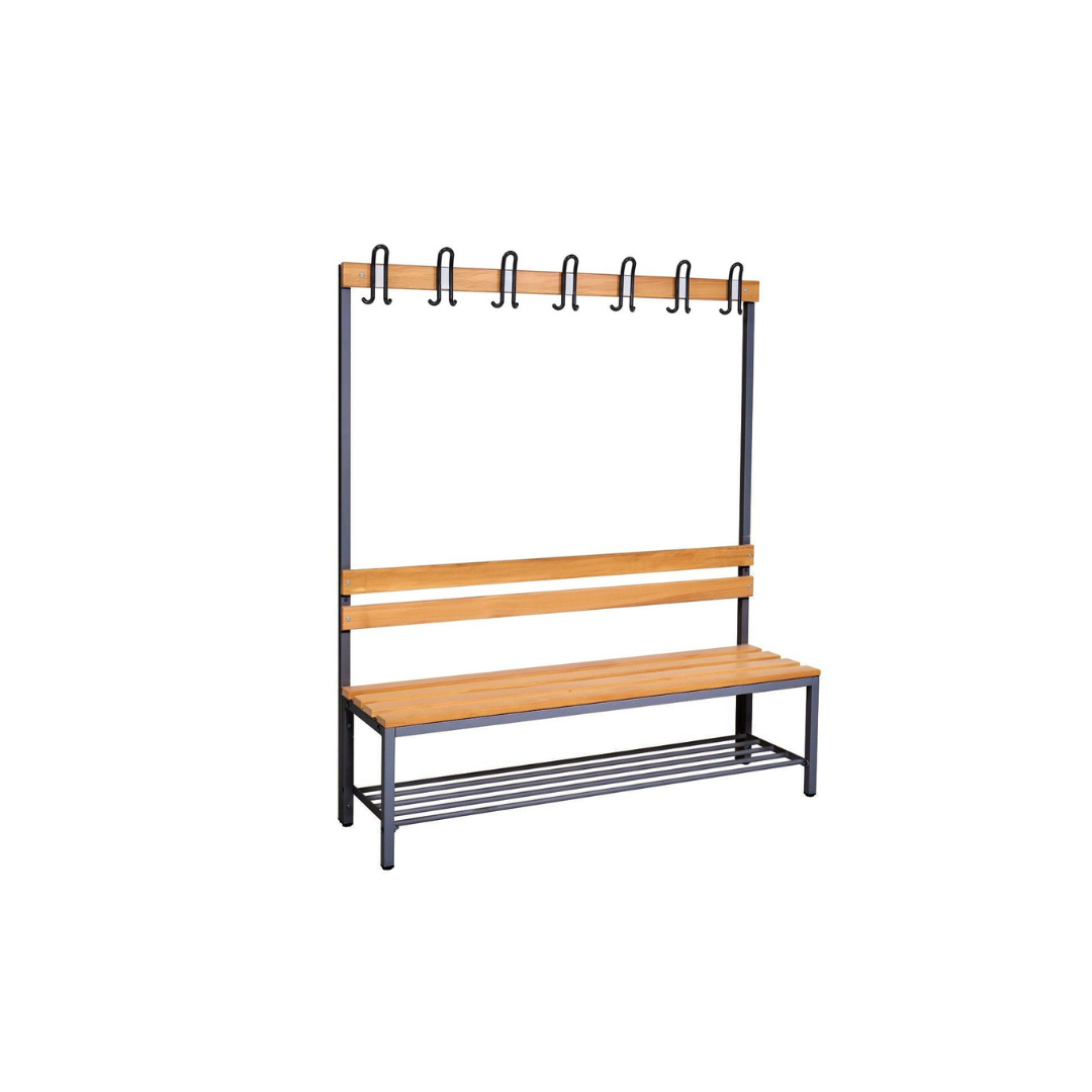 Furni24 Umkleidebank 150 cm x 170 cm x 43 cm Sitzbank Sportbank einseitig mit Garderobenhaken und Schuhrost