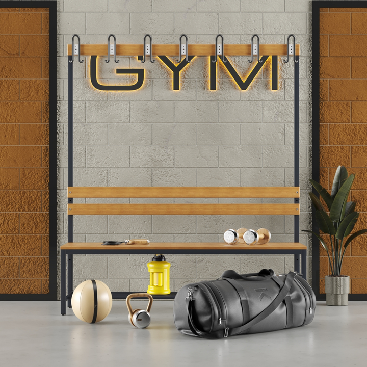 Furni24 Umkleidebank 150 cm x 170 cm x 43 cm Sitzbank Sportbank einseitig mit Garderobenhaken und Schuhrost