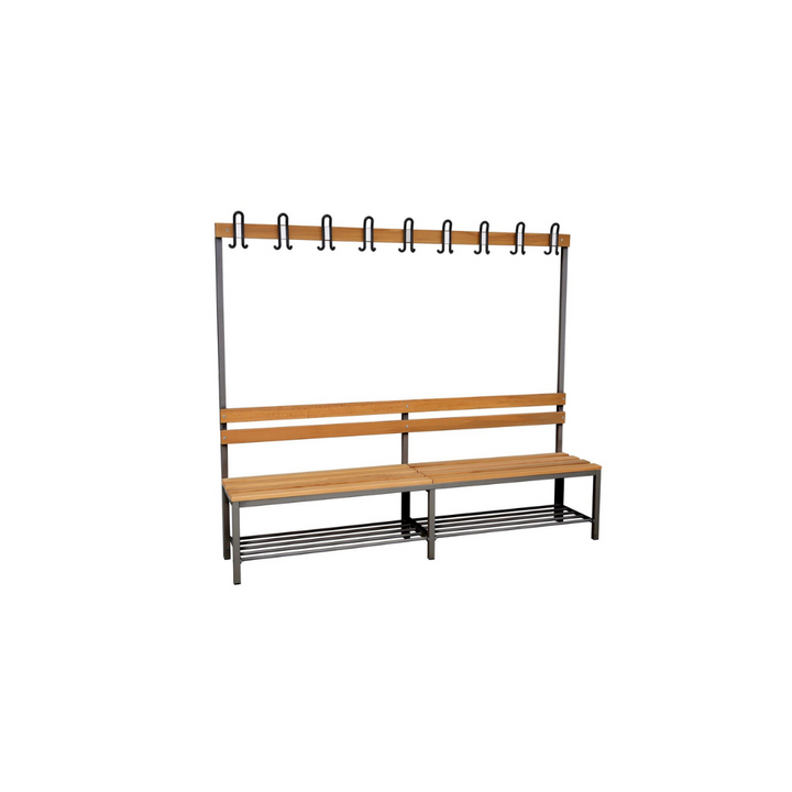 Furni24 Umkleidebank 200 cm x 170 cm x 43 cm Sitzbank Garderobenbank Sportbank einseitig mit Garderobenhaken und Schuhrost