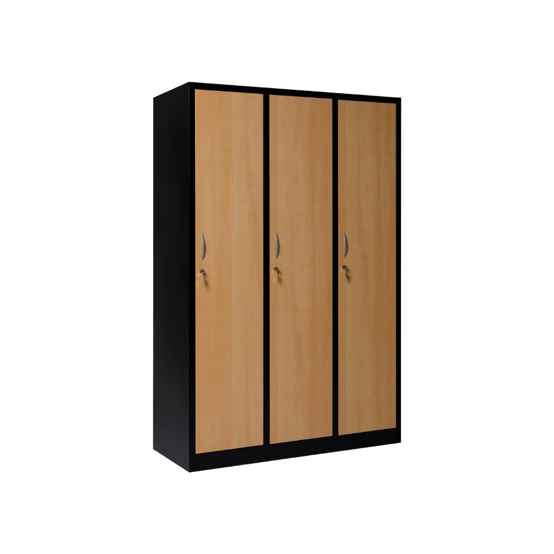 Garderobenschrank Abteilbreite 40 cm ganze Türen mit schwarz/weiß Trennung, 180 cm x 120 cm x 50 cm / schwarz / Buche RAL 9005