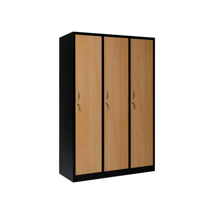 Garderobenschrank Abteilbreite 40 cm ganze Türen mit schwarz/weiß Trennung, 180 cm x 120 cm x 50 cm / schwarz / Buche RAL 9005
