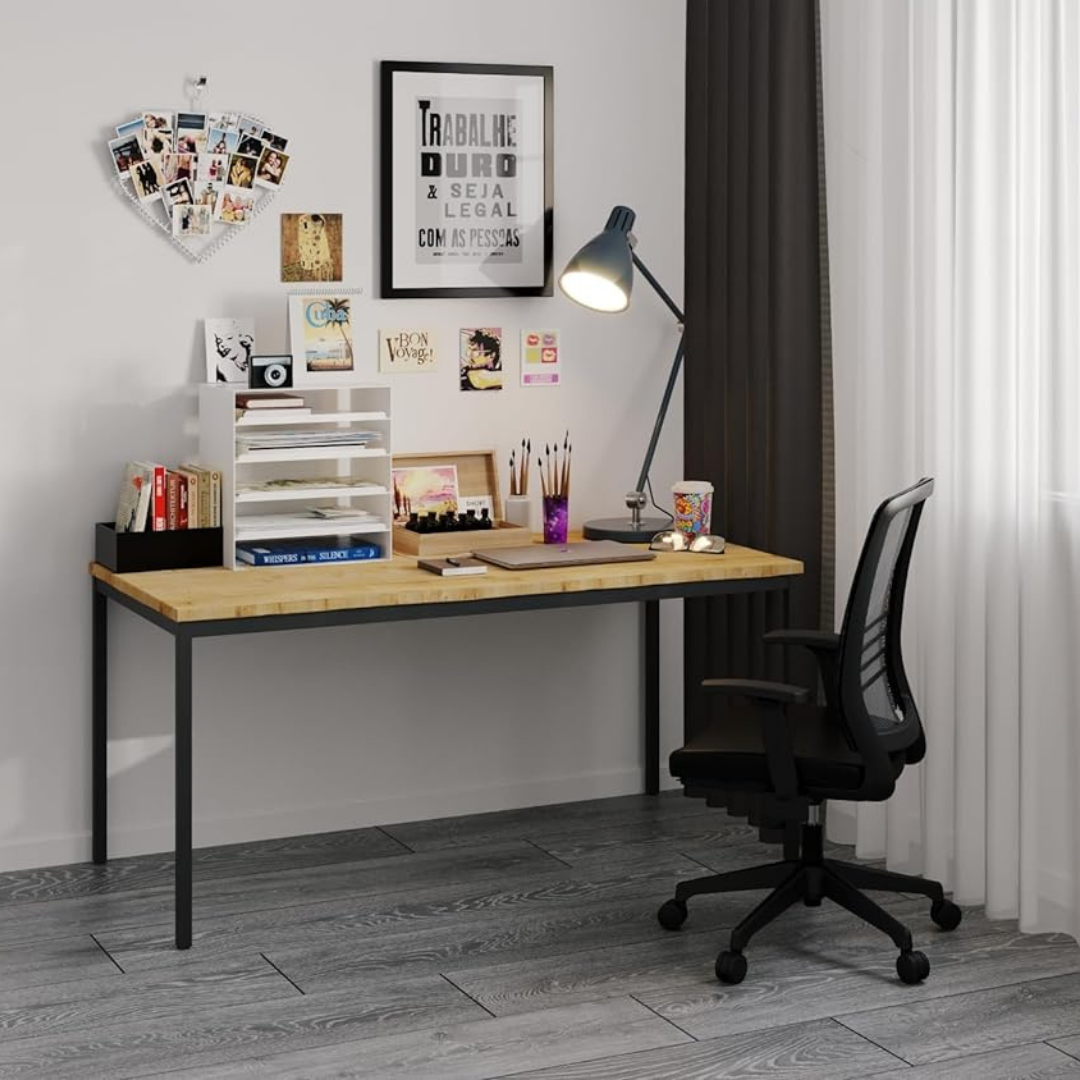 Furni24 Schreibtisch-Stahl 180x80x75cm, Eiche, TÜV/GS-Einfache Montage, Arbeitstisch, Bürotisch, Küchentisch, Esstisch, Druckertisch Büro-Möbel Arbeitszimmer Computertisch Gaming-Tisch Mehrzwecktisch