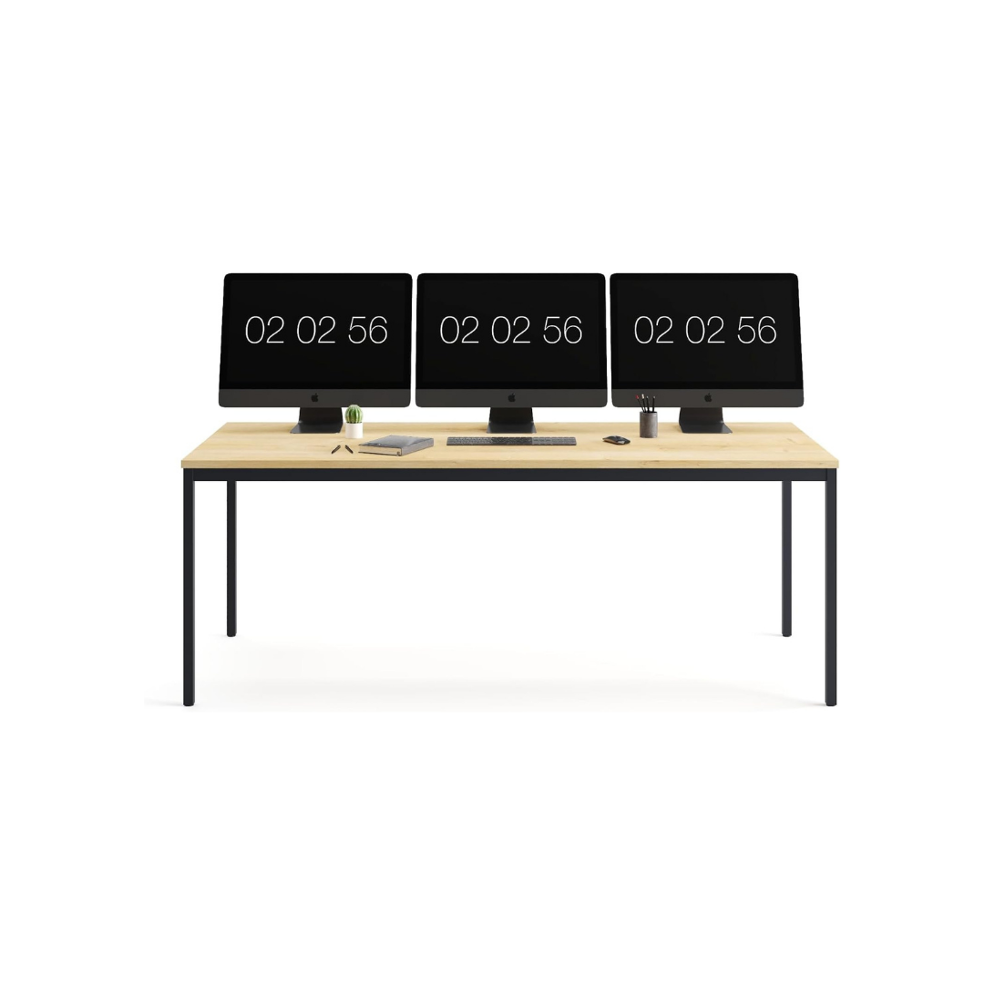 Furni24 Schreibtisch-Stahl 180x80x75cm, Eiche, TÜV/GS-Einfache Montage, Arbeitstisch, Bürotisch, Küchentisch, Esstisch, Druckertisch Büro-Möbel Arbeitszimmer Computertisch Gaming-Tisch Mehrzwecktisch