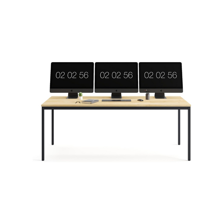 Furni24 Schreibtisch-Stahl 180x80x75cm, Eiche, TÜV/GS-Einfache Montage, Arbeitstisch, Bürotisch, Küchentisch, Esstisch, Druckertisch Büro-Möbel Arbeitszimmer Computertisch Gaming-Tisch Mehrzwecktisch
