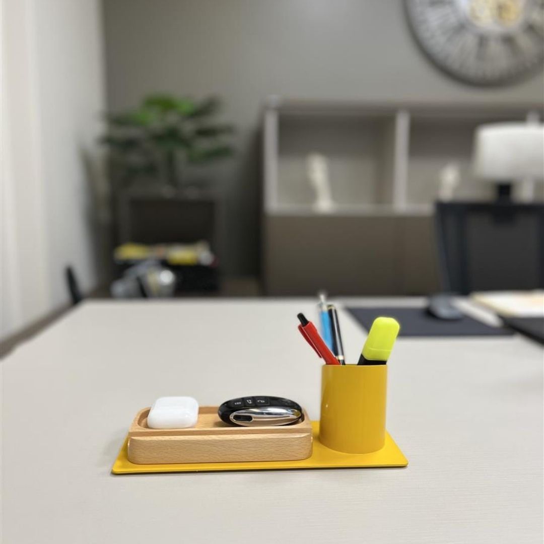 Desk Organizer Stifthalter, Telefonständer (10x10x25 cm, Gelb)