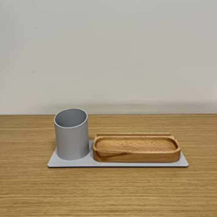 Desk Organizer Stifthalter, Telefonständer (10x10x25 cm, Grau)