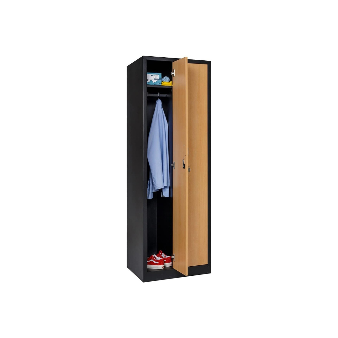 Furni24 Garderobenschrank 60 cm x 50 cm x 180 cm schwarz/buche 2-türig 30cm Abteilbreite fertig montiert Verschiedene Ausführungen verfügbar