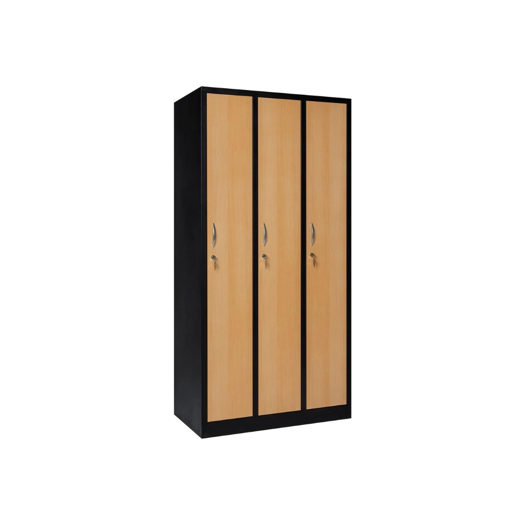 Furni24 Garderobenschrank 90 cm x 50 cm x 180 cm schwarz/buche 3-türig 30 cm Abteilbreite fertig montiert Verschiedene Ausführungen verfügbar