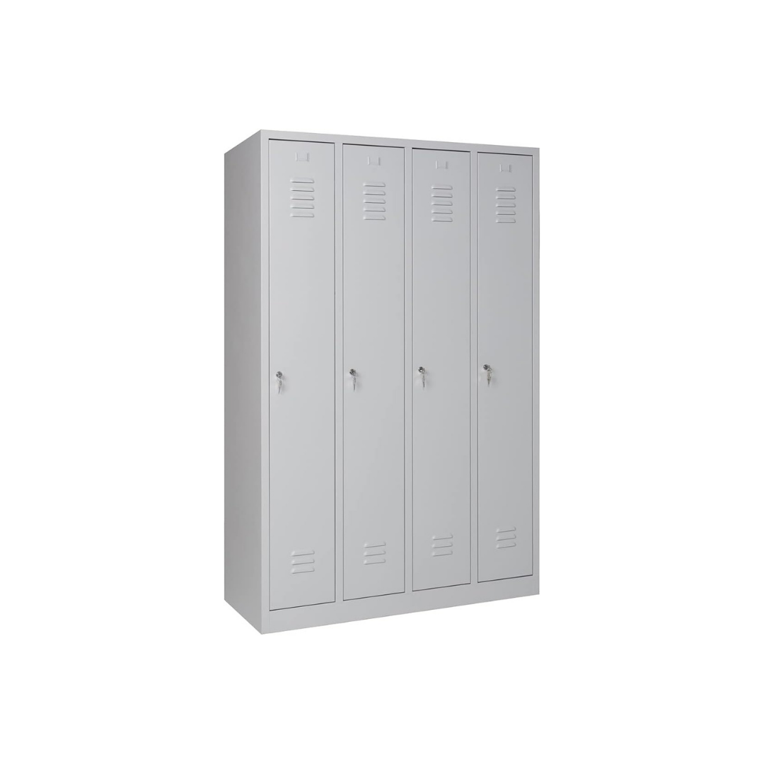 Furni24 Garderobenschrank 120 cm x 50 cm x 180 cm grau 4-türig 30 cm Abteilbreite fertig montiert in verschiedenen Ausführungen verfügbar