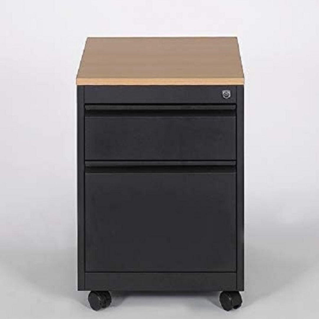 Rollcontainer, Schreibtischcontainer, 2 Schübe, Farbe schwarz RAL 9005 pulverbeschichtet