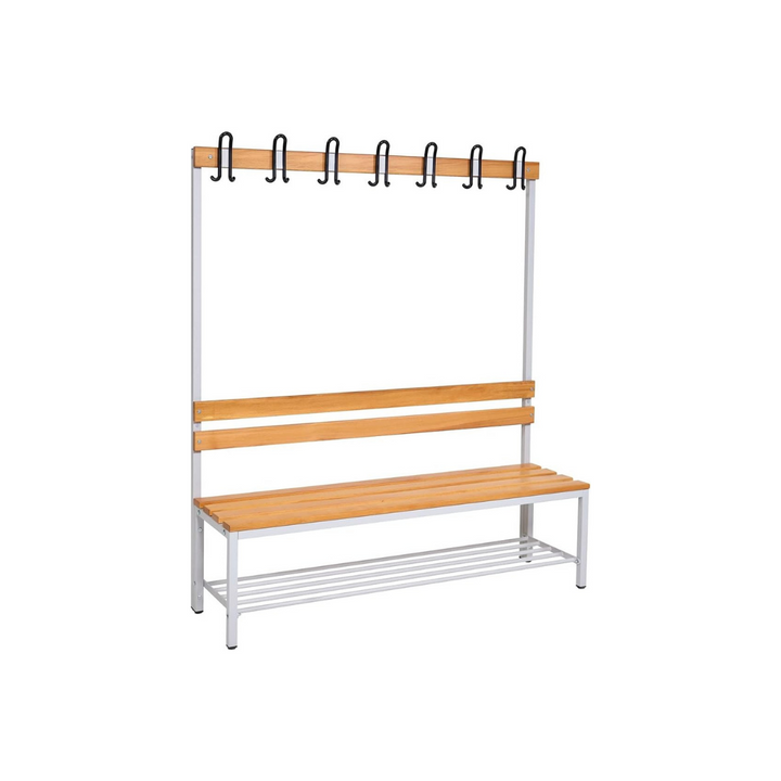 Furni24 Umkleidebank 150 cm x 170 cm x 43 cm Sitzbank Sportbank einseitig mit Garderobenhaken und Schuhrost