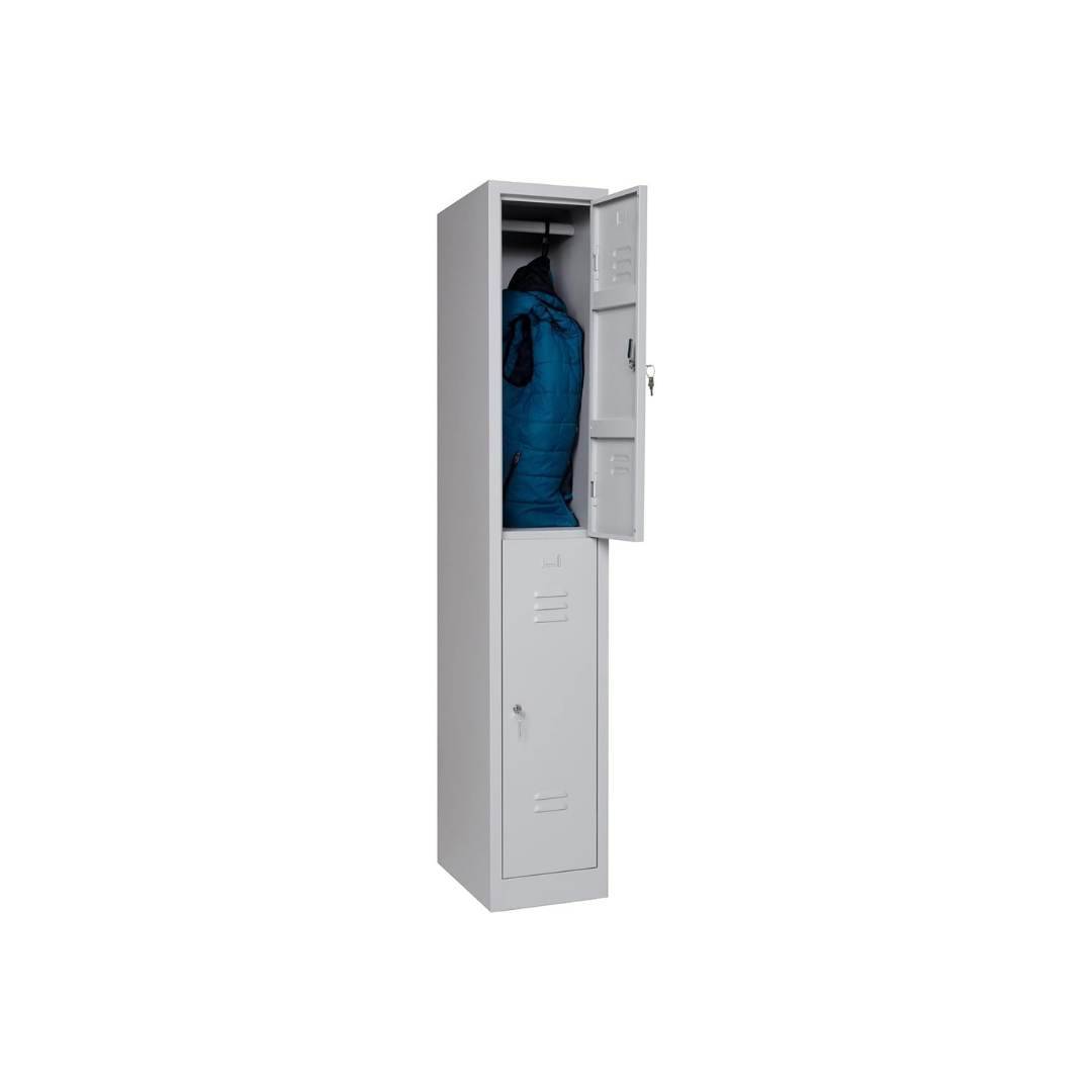 Furni24 Garderobenschrank, Schließfach, Spind, Umkleideschrank, 180 cm x 30 cm x 50 cm, Kleiderschrank Abteilbreite 30 cm 2-türig, grau RAL 7035