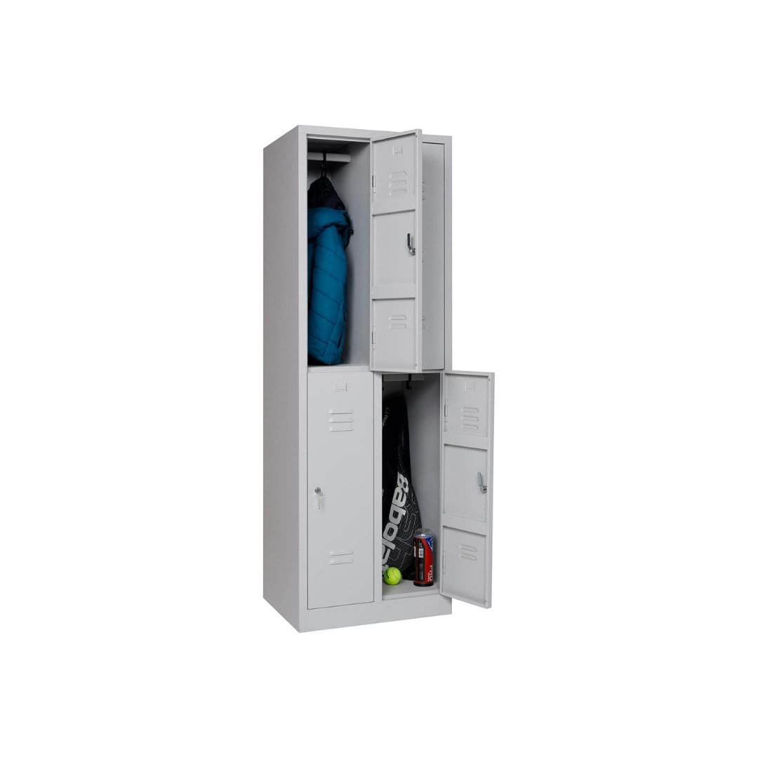 Furni24 Garderobenschrank, Schließfach, Spind, Umkleideschrank, Kleiderschrank Abteilbreite 30 cm halbe Türen, 180 cm x 60 cm x 50 cm / grau RAL 7035