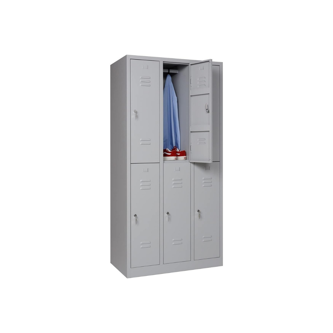 Garderobenschrank Abteilbreite 30 cm halbe Türen, 180 cm x 90 cm x 50 cm / grau RAL 7035