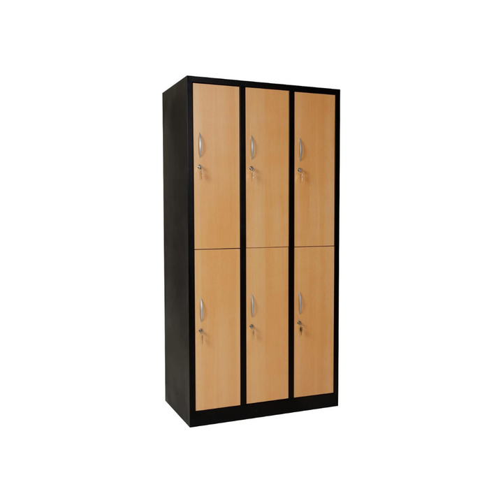 Furni24 Garderobenschrank Schließfach Spind Umkleideschrank Kleiderschrank Abteilbreite 30 cm 6-türig fertig montiert Verschiedene Ausführungen verfügbar, 180 cm x 90 cm x 50 cm / schwarz / Buche RAL 9005