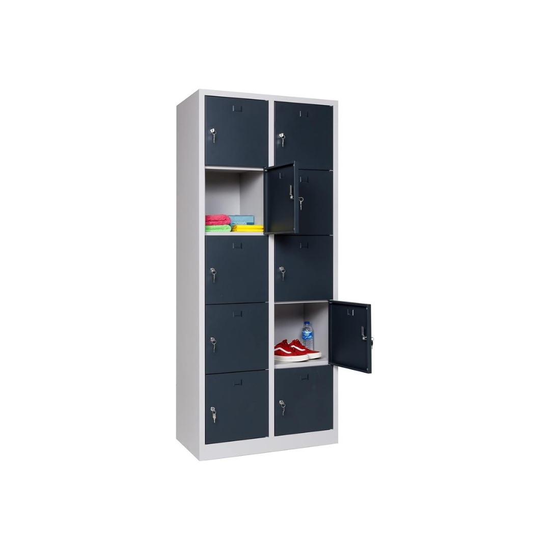 Furni24 Schließfachschrank 10 Türen 190x80x45cm Schließfach Wertfachschrank Personalschrank Wertfach Spind anthrazitgrau RAL 7016 **fertig montiert** Verschiedene Ausführungen