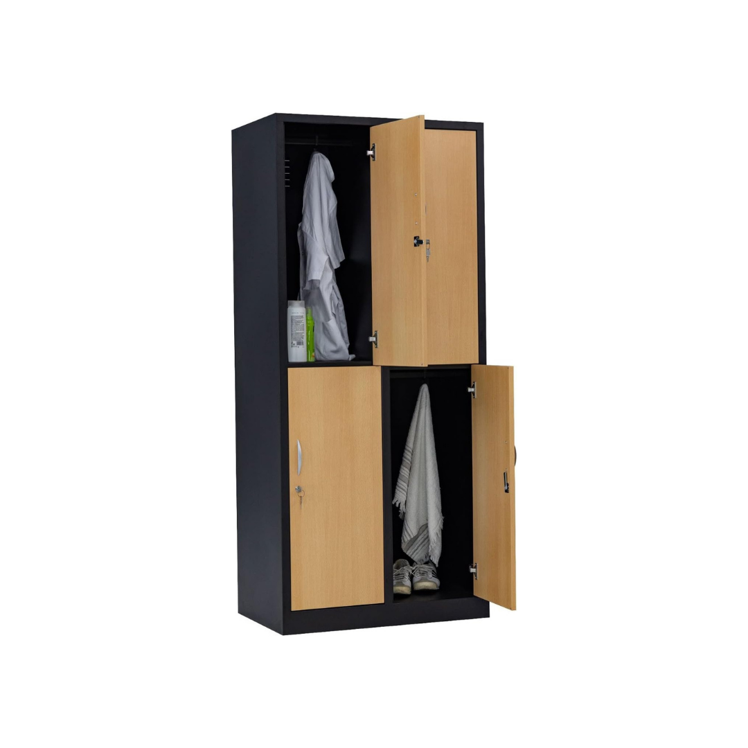Garderobenschrank Abteilbreite 40 cm halbe Türen, 180 cm x 80 cm x 50 cm / schwarz / Buche RAL 9005
