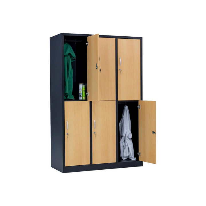 Garderobenschrank Abteilbreite 40 cm halbe Türen, 180 cm x 120 cm x 50 cm / schwarz / Buche RAL 9005