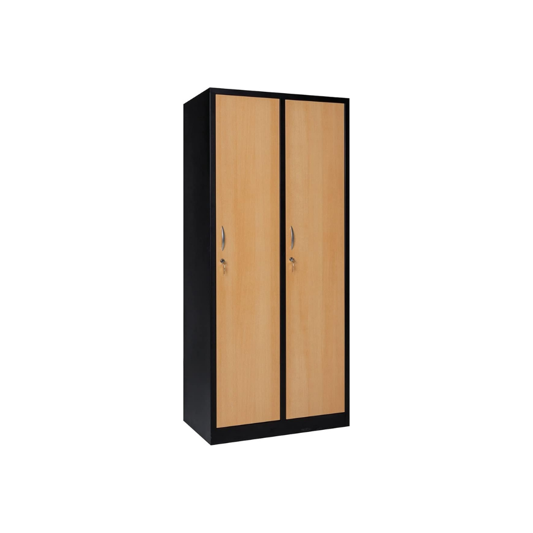 Garderobenschrank Abteilbreite 40 cm ganze Türen mit schwarz/weiß Trennung, 180 cm x 80 cm x 50 cm / schwarz / Buche RAL 9005