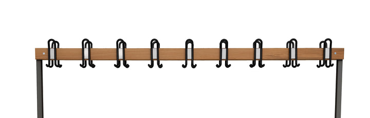 Furni24 Doppelseitige Umkleidesitzbank 200x43x170 cm mit 6 Füßen ohne Schuhrost, Garderobe mit lackierter Hartholz-Sitzbank und Stahlrahmen, Umkleidebank mit Hakenleiste, 18 Haken, TÜV/GS getestet
