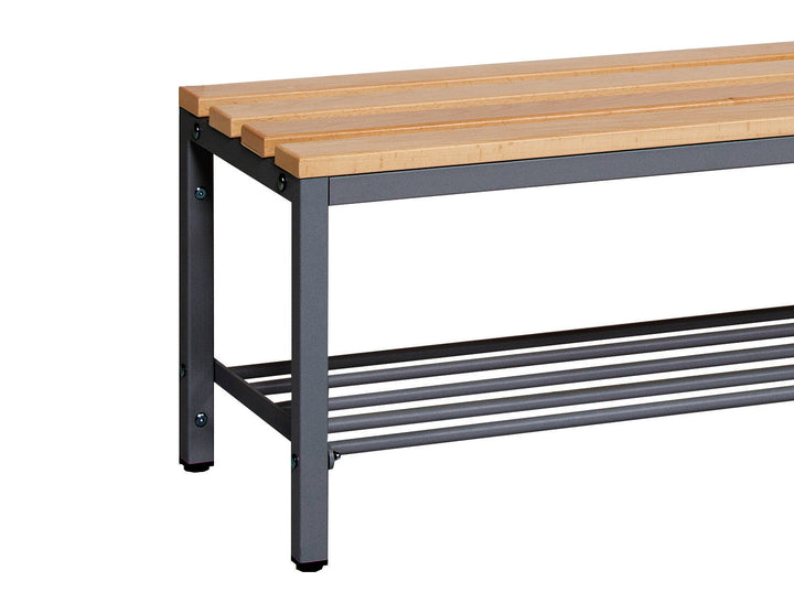 Furni24 Bank Umkleidebank, 100x42x40 cm, Sitzbank für Umkleideräume mit Schuhrost, Umkleidesitzbank, Umkleidebank, Garderobenbank, Sportbank, Bank mit Echtholz für Fitnessstudio