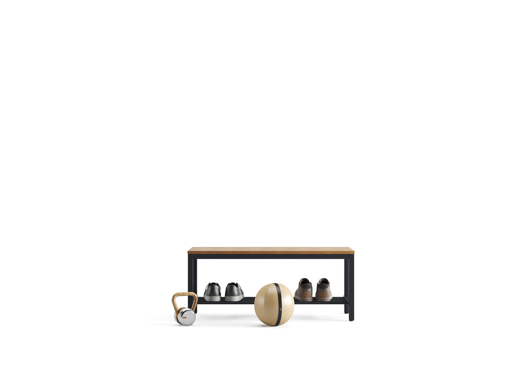 Furni24 Bank Umkleidebank, 100x42x40 cm, Sitzbank für Umkleideräume mit Schuhrost, Umkleidesitzbank, Umkleidebank, Garderobenbank, Sportbank, Bank mit Echtholz für Fitnessstudio