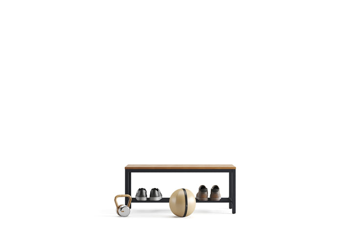 Furni24 Bank Umkleidebank, 100x42x40 cm, Sitzbank für Umkleideräume mit Schuhrost, Umkleidesitzbank, Umkleidebank, Garderobenbank, Sportbank, Bank mit Echtholz für Fitnessstudio