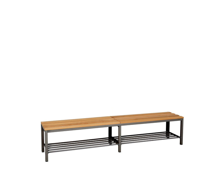 Furni24 Bank Umkleidebank, 200x42x40 cm, Sitzbank für Umkleideräume mit Schuhrost, Umkleidesitzbank, Umkleidebank, Garderobenbank, Sportbank, Bank mit Echtholz für Fitnessstudio