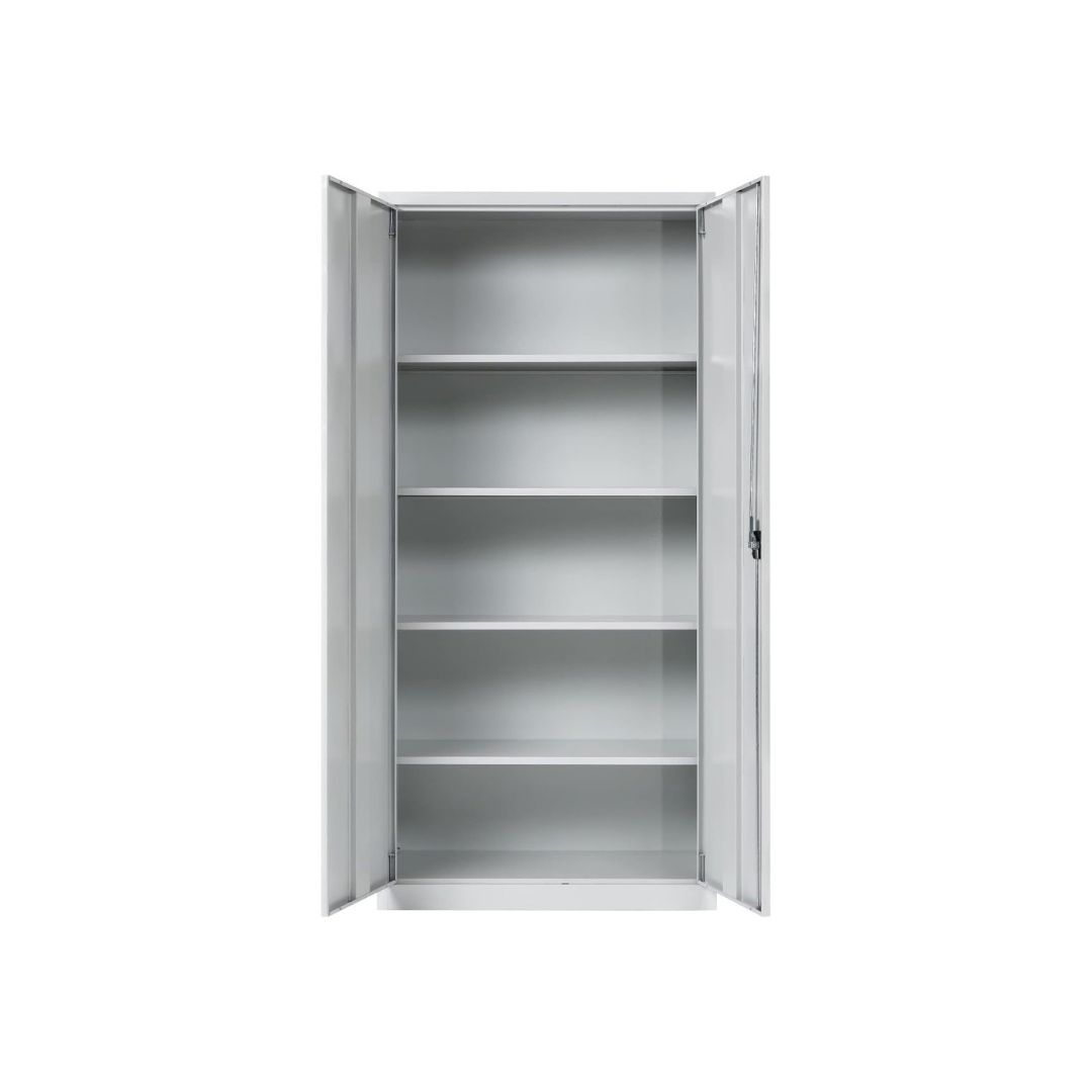 Furni24 Aktenschrank, fertig montiert, 180x80x38cm, Stahlflügeltürschrank Materialschrank, Abschließbarer Spind, Aktenschrank mit 5 Fächern, Werkzeugschrank, Mehrzweckschrank, Universalschrank, grau