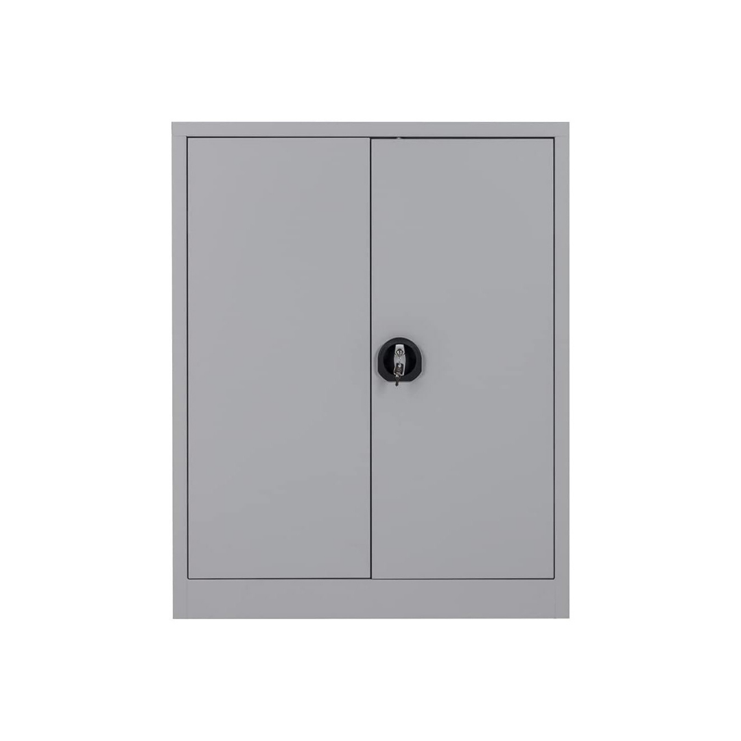 Furni24 Aktenschrank, fertig montiert, 120x92x42cm, Stahlflügeltürschrank Materialschrank, Abschließbarer Spind, Aktenschrank mit 3 Fächern, Werkzeugschrank, Mehrzweckschrank, Universalschrank, grau