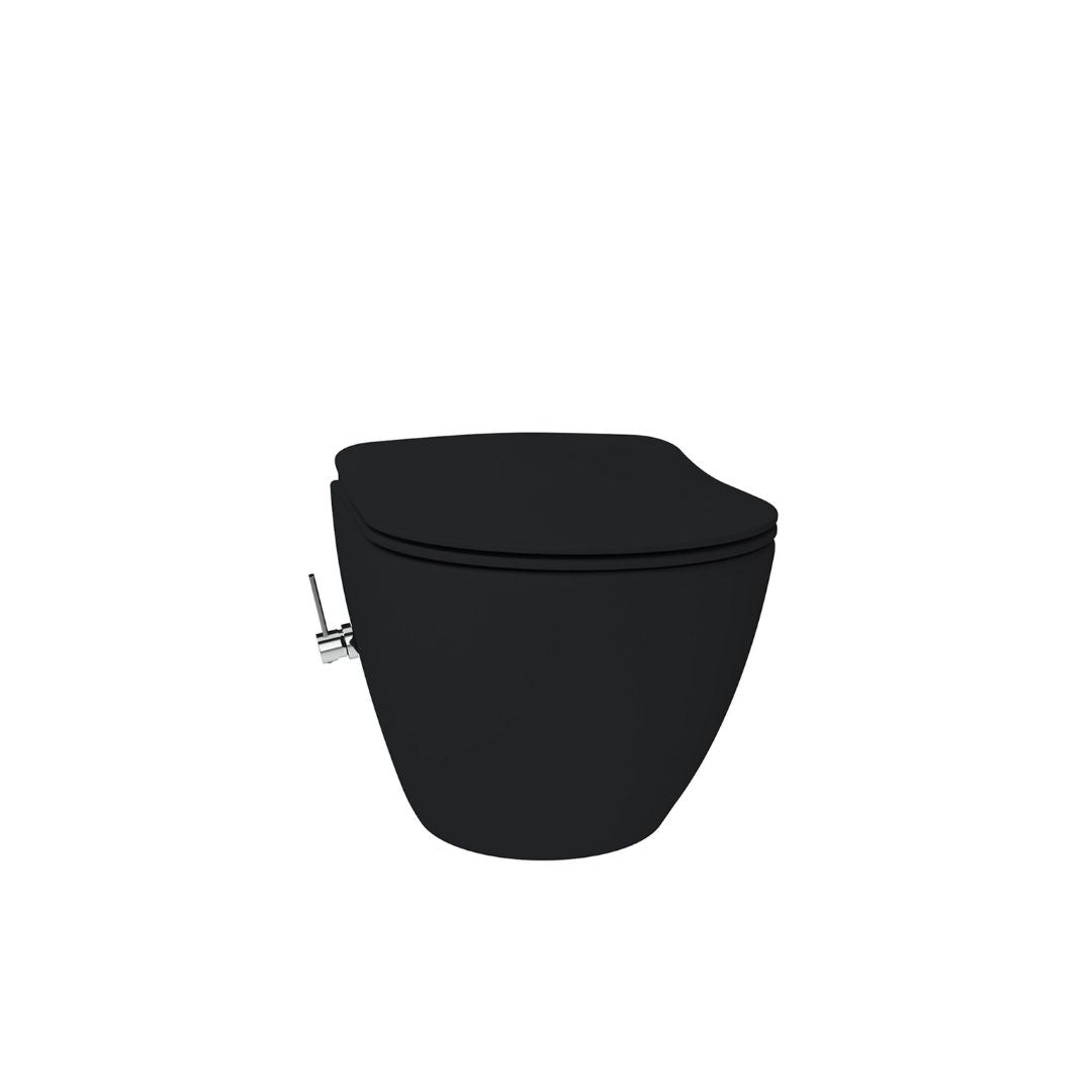 Furni24 Spülrandloses Wand-WC mit Toilettendeckel, mit Hygienedusche, anthrazit matt