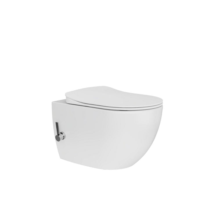 Furni24 Spülrandloses Wand-WC mit Toilettendeckel, mit Hygienedusche, weiß