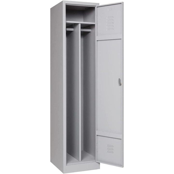 Garderobenschrank Abteilbreite 40 cm ganze Türen mit schwarz/weiß Trennung, 180 cm x 80 cm x 50 cm / grau RAL 7035