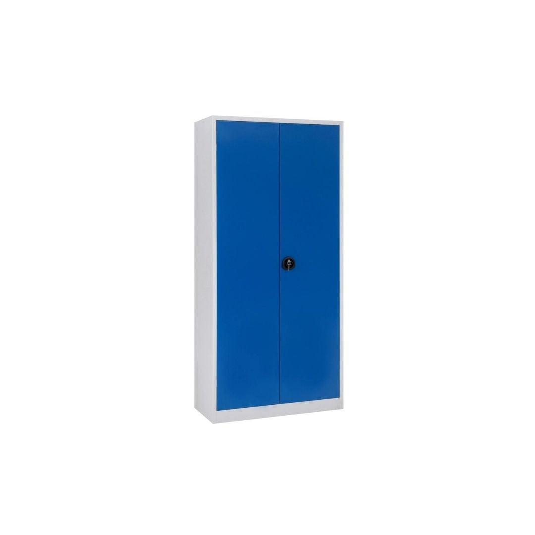 Furni24 Metall Putzmittelschrank–Wäscheschrank aus Stahl mit blauen Türen Zweipunktverriegelung incl. 2 Schlüsseln Kleiderspind Stahl Lagerschrank Werkzeugschrank fertig montiert-Grau 92x195x42cm