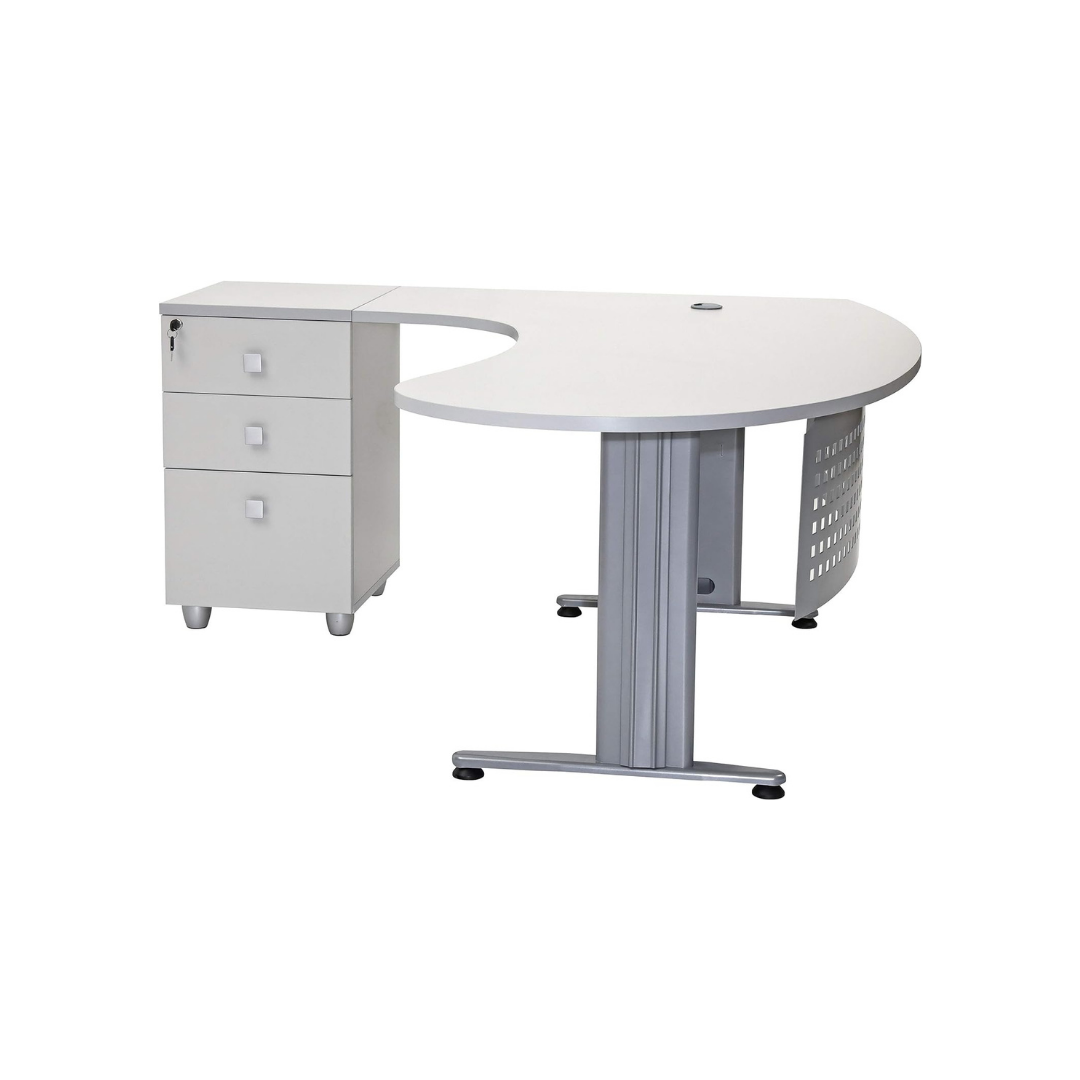 Schreibtisch, Chefschreibtisch, Winkelschreibtisch "Gela", Grau, links gewinkelt