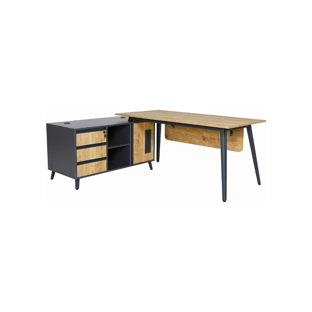 Schreibtisch Shift, 160 cm, inkl. Anbau rechts o. links montierbar, Saphir Eiche Dekor/Anthrazit