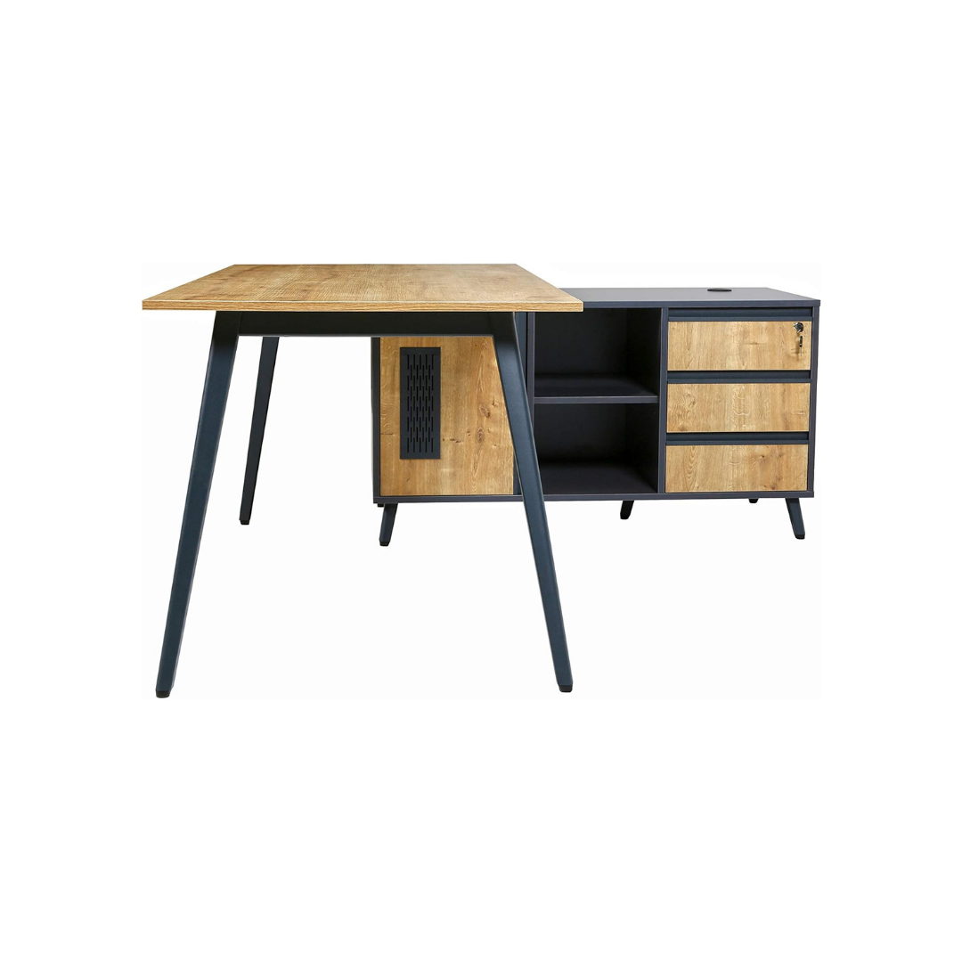 Schreibtisch Shift, 180 cm, inkl. Anbau rechts o. links montierbar, Saphir Eiche Dekor/Anthrazit