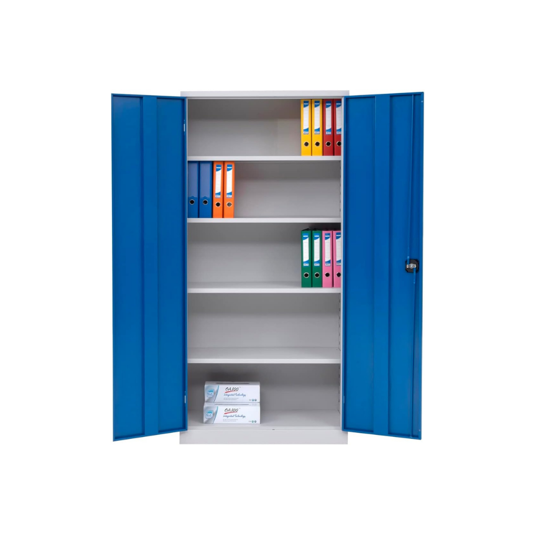 Furni24 Aktenschrank,mit 5 Fächern,fertig montiert,195x92x42cm,Stahlflügeltürschrank,Abschließbarer Spind,blau