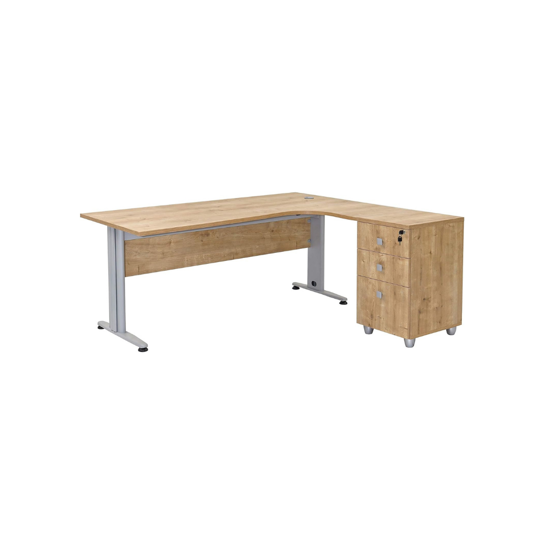 Winkelschreibtisch Dona, Saphir Eiche Dekor, 180 cm x 120 cm x 74 cm, inkl. Beistellcontainer, rechts gewinkelt