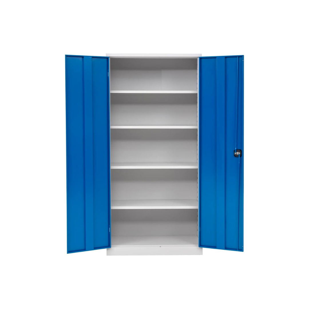 Furni24 Aktenschrank,mit 5 Fächern,fertig montiert,195x92x42cm,Stahlflügeltürschrank,Abschließbarer Spind,blau