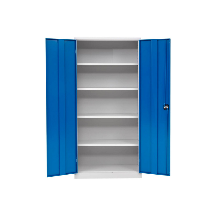 Furni24 Aktenschrank,mit 5 Fächern,fertig montiert,195x92x42cm,Stahlflügeltürschrank,Abschließbarer Spind,blau
