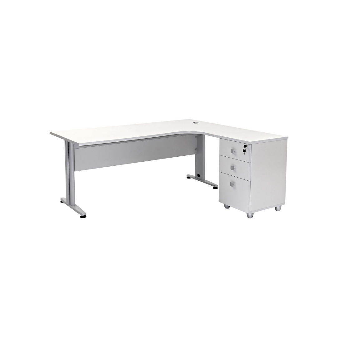 Winkelschreibtisch Dona, Grau Dekor, 180 cm x 120 cm x 74 cm, inkl. Beistellcontainer, rechts gewinkelt