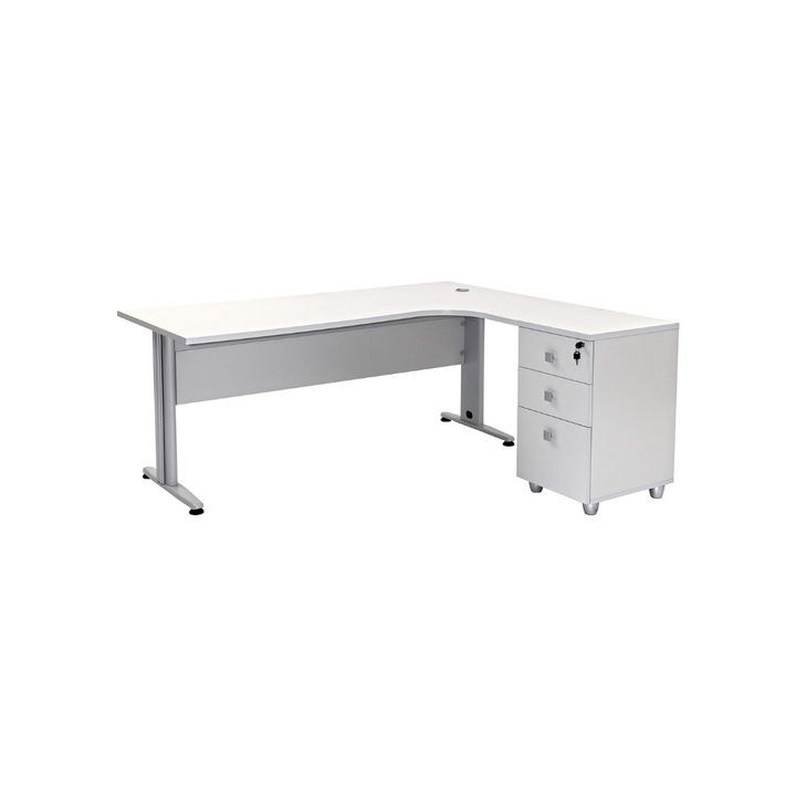 Winkelschreibtisch Dona, Grau Dekor, 180 cm x 120 cm x 74 cm, inkl. Beistellcontainer, rechts gewinkelt