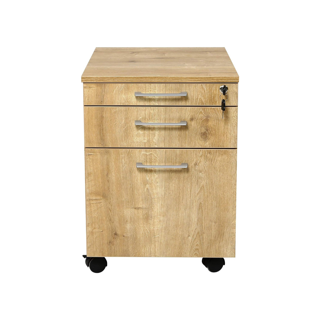 Rollcontainer, Schreibtischcontainer Holz, 3 Schübe, Saphir Eiche Dekor