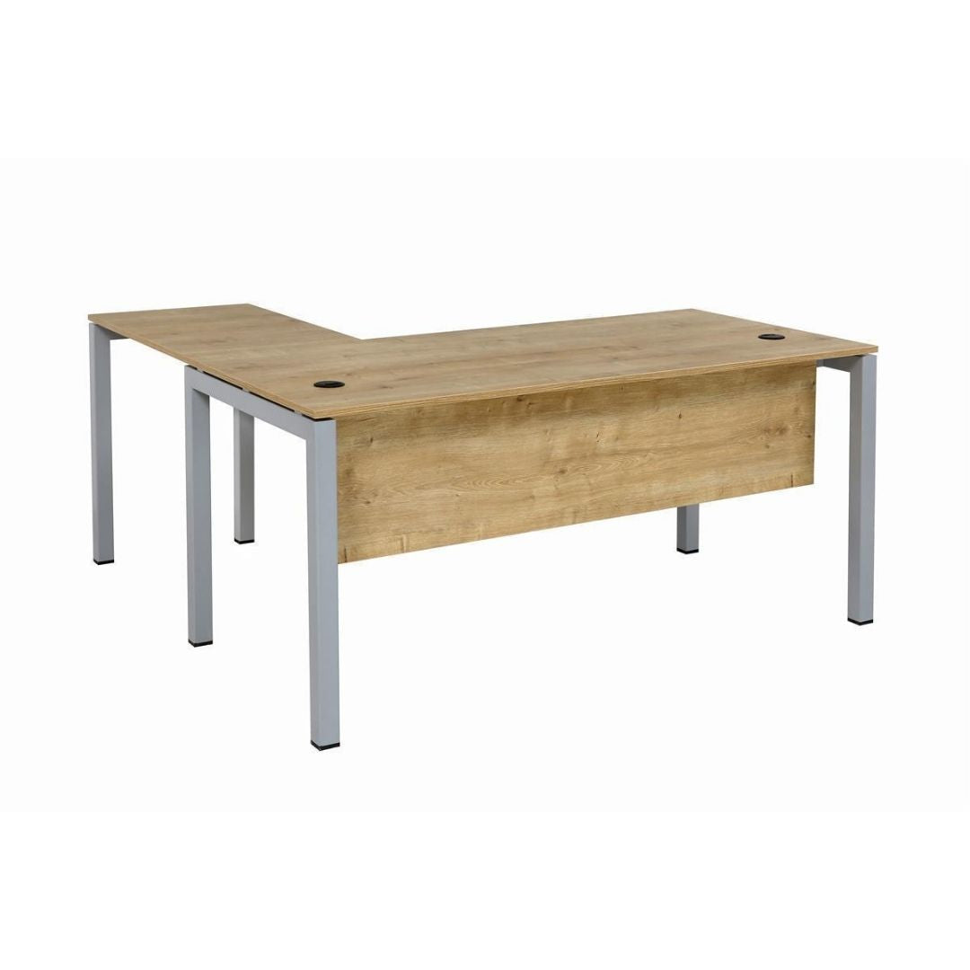 Schreibtisch Tetra, 180 cm, inkl. Anbau rechts o. links montierbar,Saphir Eiche Dekor/silber RAL 9006