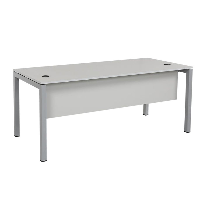 Schreibtisch Tetra, 180 x 80 x 75 cm, grau Dekor/silber RAL 9006 inkl. Kabelkanal