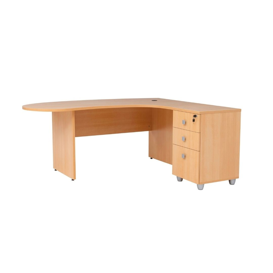 Winkelschreibtisch "Gela", Holzfuss, Buche Dekor, 180 cm x 120 cm x 74 cm, inkl. Beistellcontainer,  rechts gewinkelt