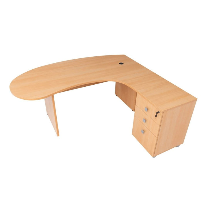 Winkelschreibtisch "Gela", Holzfuss, Buche Dekor, 180 cm x 120 cm x 74 cm, inkl. Beistellcontainer,  rechts gewinkelt